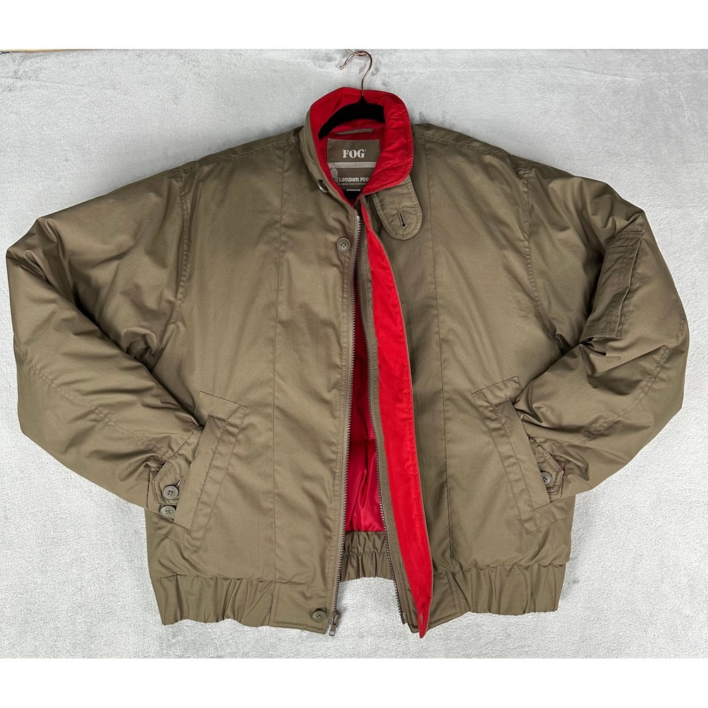 London Fog Puffer Bomber Jacket Mens M Tan Red Vintage Insulated Utility Pocket